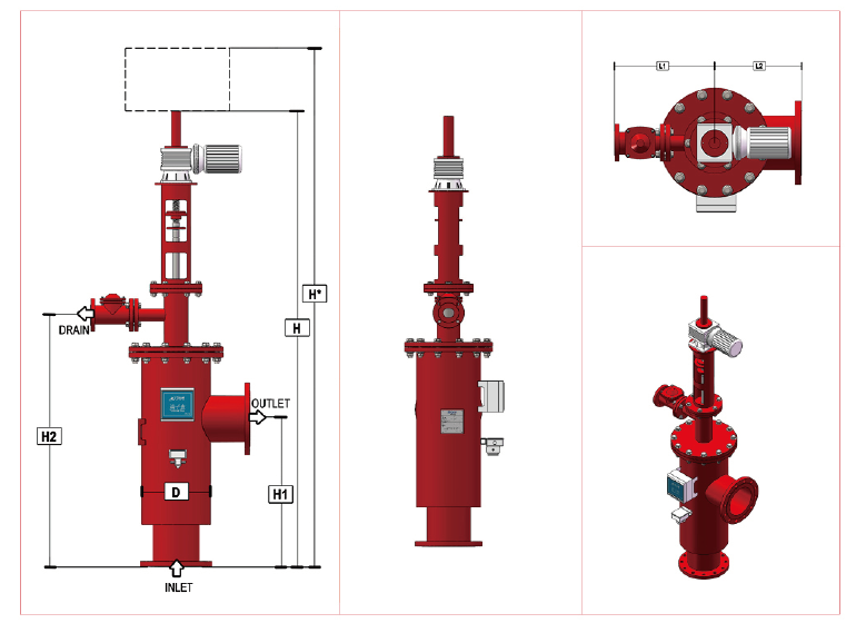 立式自動(dòng)排污過濾器原理設(shè)備解剖和尺寸